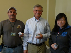 Campus Climate iPod winners (Left to right) Roberto Gonzales, Randy Virden, and Coleen Cho. Laurie Morgan not pictured.