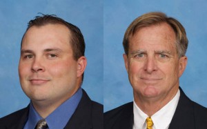 Two portraits of the new assistant coaches both wearing suites. 