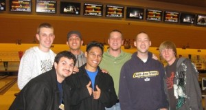 Spartans pose with professional bowler Robert Smith at a bowling alley in 2009. Top row, left to right: Justin Bautista, Brian Villatuya, professional bowler Robert Smith, David Doyle and Michael Grzyb. Bottom row, left to right: Pierre Ramos and Royce Agustin. Photo courtesy of Royce Agustin. 