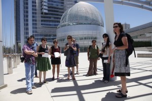 MFA Photo Exchange Students show two Russian Photographers in front of San Jose City Hall. 
