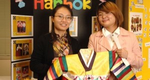 Students displaying traditional clothing of Korea