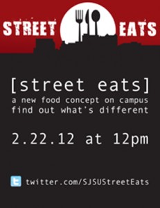 Flyer of the Street Eats event on 2/22 displaying their logo and twitter name.