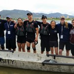 The team of paddlers who raced the SJSU Concrete Canoe pose for a photo.