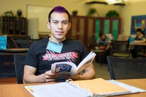 Photo: James Tensuan Junior Film student Heriberto Zavala works in Peer Connections, a support service that provides peer mentoring, peer tutoring and supplemental instruction.