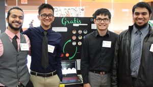 Photo: Ronald Dinoso Raghav Gupta, left, a computer science student, poses for a photo with his teammates at the Silicon Valley Innovation Challenge poster judging. His team included Bala Nyan Kyaw, software engineering, Ian Lam, business administration with a concentration in MIS, Ijaaz Omer, computer engineering and Nhat Trinh, general engineering.