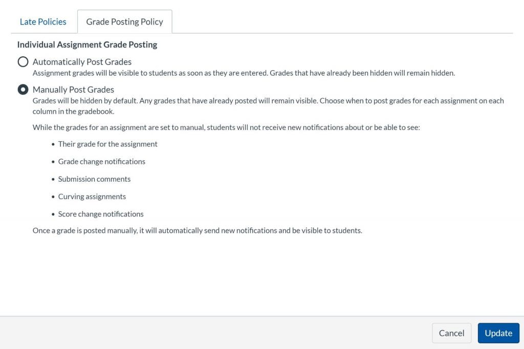 Grade book setting for grade posting policy