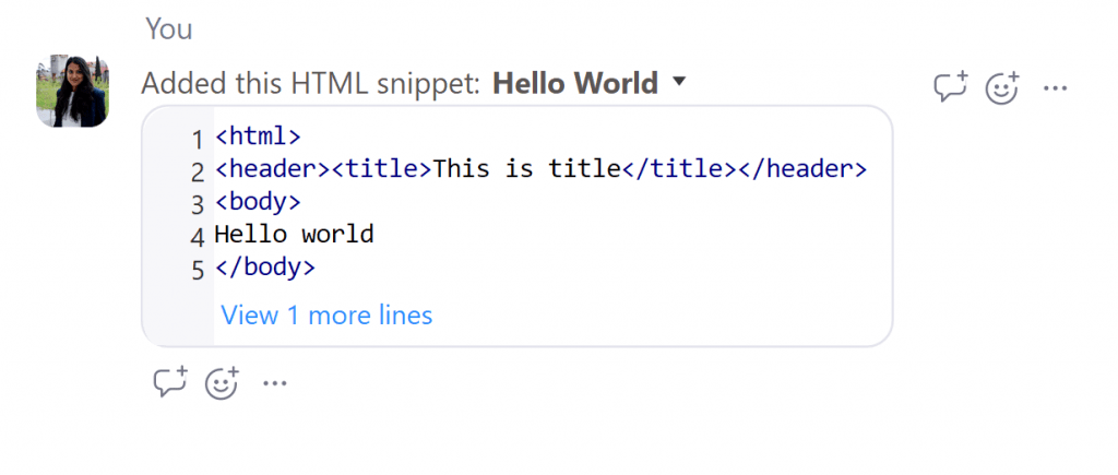 Code snippet in chat