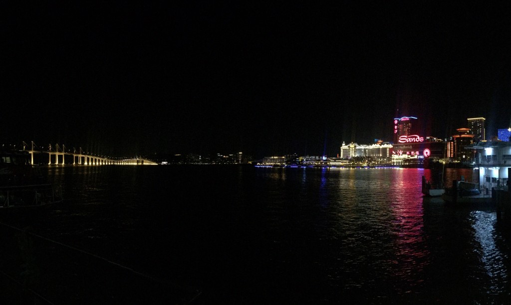 Night view of Macau from ferry dock.