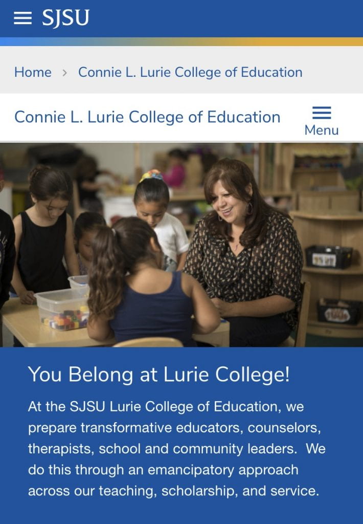 SJSU Connie L. Lurie College of Education Website Mobile