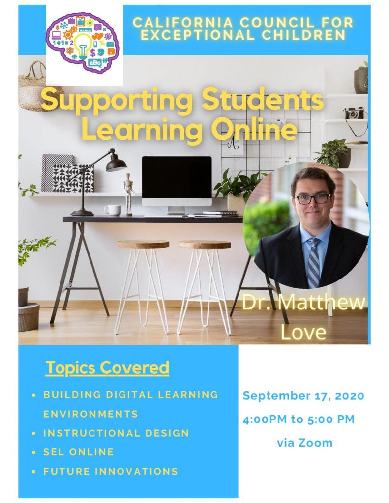 SJSU Lurie College of Education Special Education Faculty Matt Love Supporting Students Learning Online