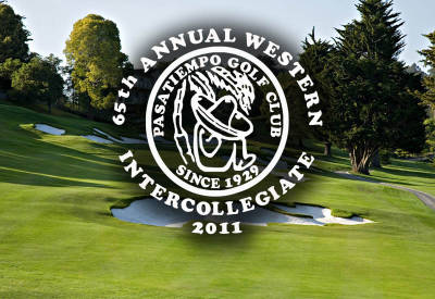 College-Am logo with photo of golf course behind it. Logo: 65th Annual Western Inter-Collegiate 2001 (Pasatiempo Golf Club since 1929)