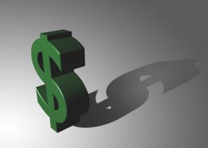 A green dollar sign with a shadow behind it.
