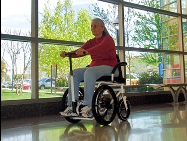 A woman sitting in the Rochair, a manual wheelchair that won the Silicon Valley Business Competition for 2010