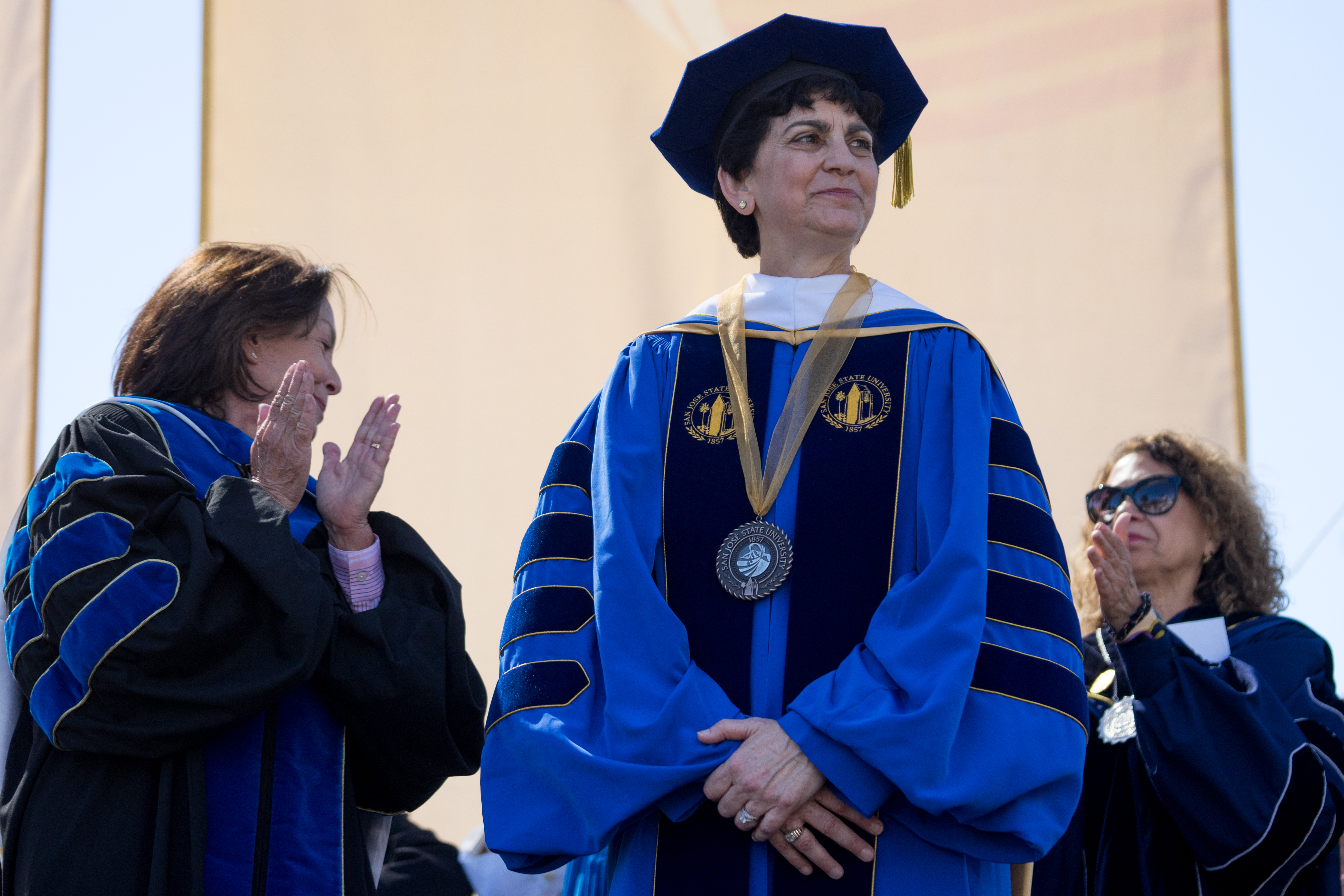 SJSU President Mary A. Papazian shortly after her formal investiture ceremony (Photo: James Tensuan, '15 Photojournalism).