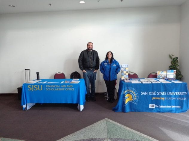 San Jose State University staff members from Student Outreach and Recruitment and the Financial Aid Office attend Super Sunday to talk with community members about preparing for college. Photo provided by Coleeta McElroy.