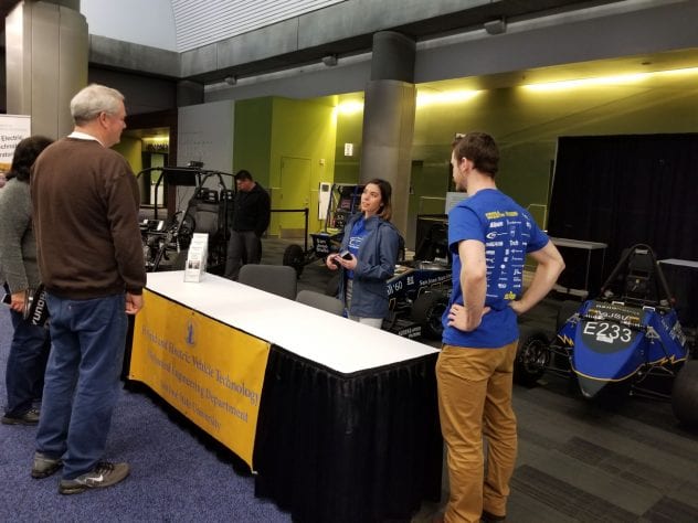 SJSU engineering students talk to visitors at the Silicon Valley Auto Show March 7. Photos courtesy of Charles W. Davidson College of Engineering.
