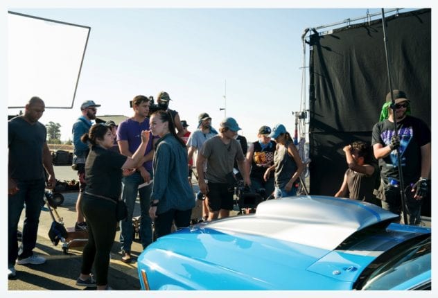 The film crew for Spartan Film Studios works on a scene from "American Muscle."