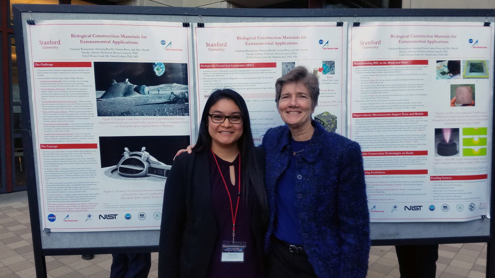 SJSU student Andrea Coto presented work with SJSU AVP for Undergraduate Programs Thalia Anagnos at the Stanford Blume Center/SURI Affiliates/Alumni Meeting in fall 2018. Coto, '19 Civil Engineering, has received a National Science Foundation Graduate Research Fellowship to pursue a graduate degree at Stanford.
