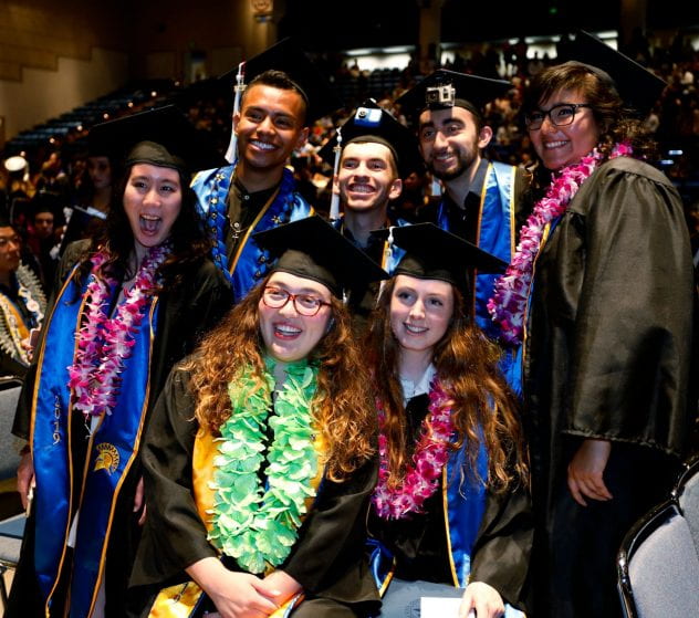 SJSU Ranked among the most diverse public universities in the West. Here students from the College of Humanities and the Arts celebrate Spring 2019 Commencements at the Event Center in San Jose, Calif., on Wednesday, May 22, 2019. ( Photo: Josie Lepe, '03 BFA Photography )