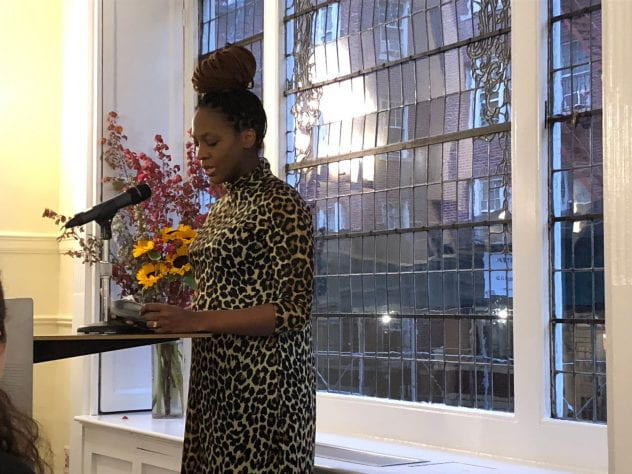 Selena Anderson reads from her recent work at NYU after receiving a 2019 Rona Jaffe Foundation Writer's Award. Photo by Star Black