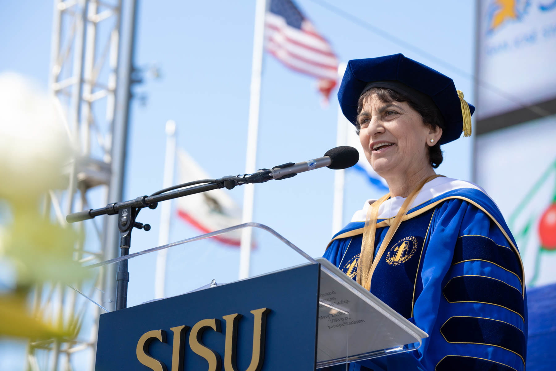President Mary A. Papazian speaks at a SJSU commencement ceremony