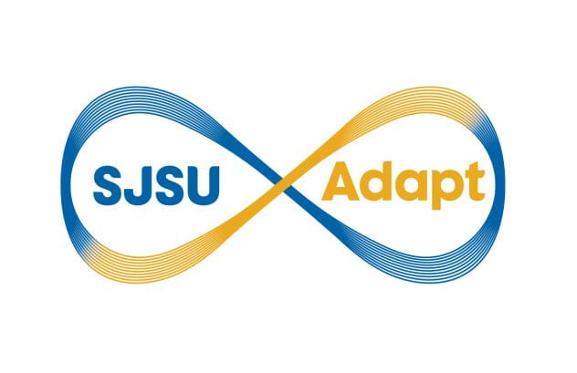 The SJSU Adapt logo, an infinity symbol with blue and gold colors