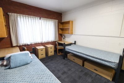 A room with two beds on campus