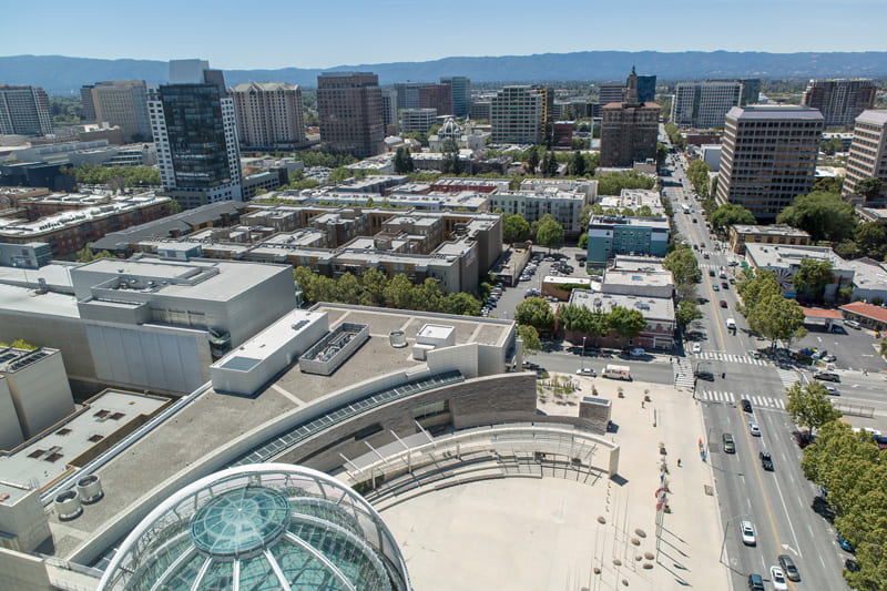 Aerial view of downtown San José