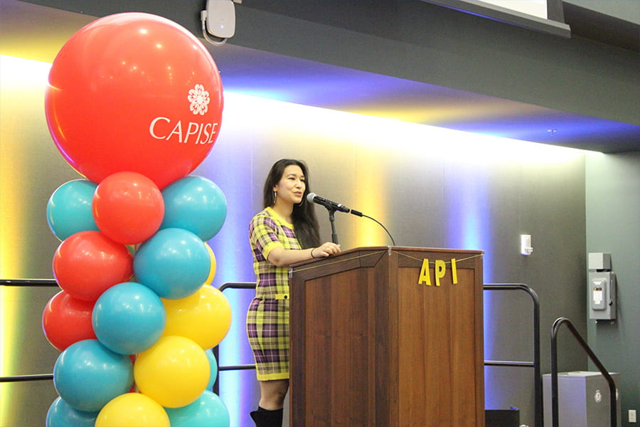 Pradhan spoke at the API Fall Welcome in 2022. Photo by Archit Mahale, '24 History, of CAPISE.