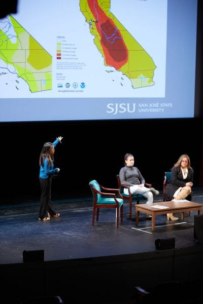 Environmental Studies Department Chair Katherine Cushing, Assistant Professor of Environmental Studies Costanza Rampini and Director of Sustainability Debbie Andres share insight at the Hidden Life of Water. Photo by Patrick Samuels, '23 BFA Photography.