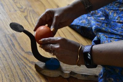 A traditional knife, 'Bothi', used to cut vegetables and fish; the head of the knife is a coconut grater; used in eastern India and Sri Lanka. Photo: Nandana Das.