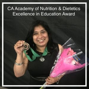 Dr. Ashwini Wagle, our DPD Director, receives the 2016-17 Excellence in Education Award presented by the California Academy of Nutrition and Dietetics at the annual CAND conference.