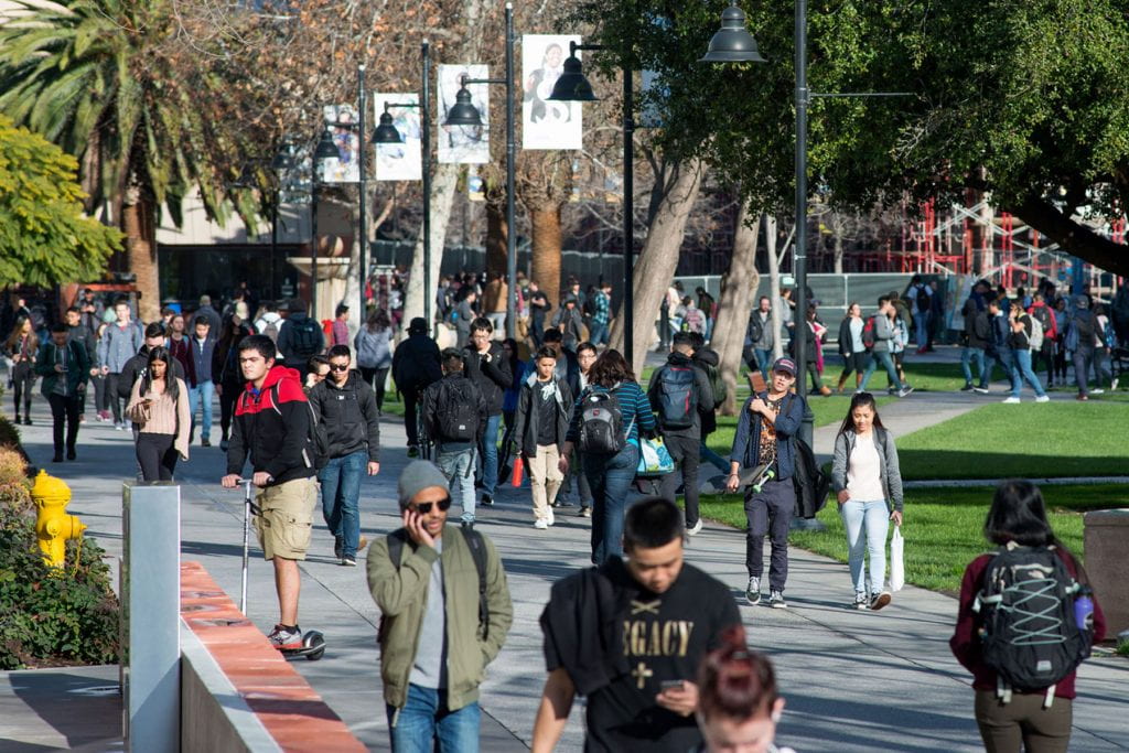 SJSU students walking around campus