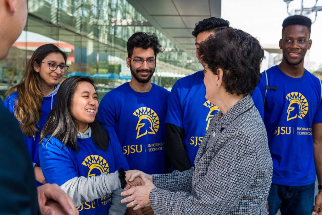 President Papazian with members of SJSU's IT team